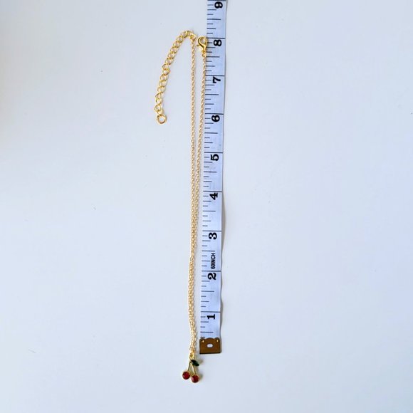 Red Cherry Necklace with Rhinestones Dainty Gold Chain Choker Y2K Jewelry - Picture 9 of 10